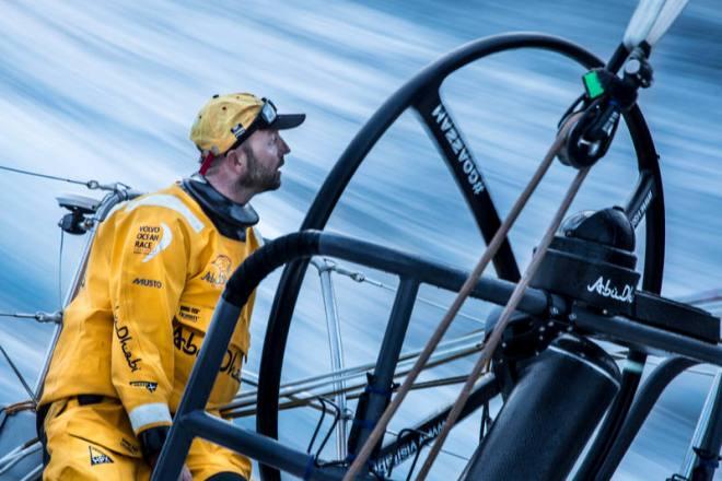 Leg 7 to Lisbon onboard Abu Dhabi Ocean Racing. Day 4. Ian Walker sits to leeward to look at MAPFRE around the headsail checking to see if the team has gained bearing as night falls. - Volvo Ocean Race 2015 © Matt Knighton/Abu Dhabi Ocean Racing