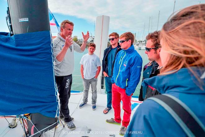 Ahead of the final warm up race of the season, the Artemis Offshore Academy squad took a tour of Paul Meilhat's state of the art IMOCA 60, racing in the 2016 Vendée Globe - SMA IMOCA 60 visit © Christophe Favreau http://christophefavreau.photoshelter.com/