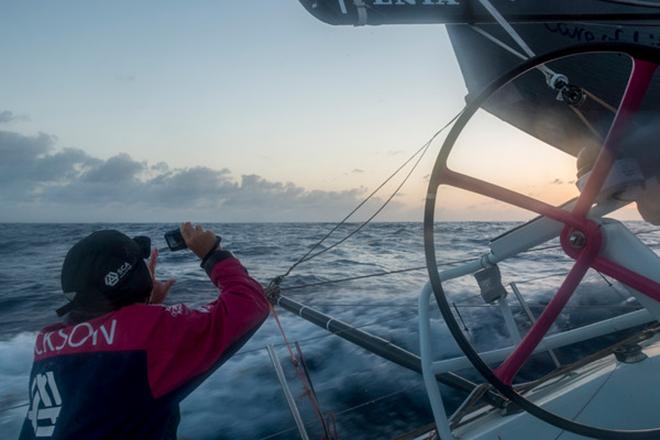 Leg 6 to Newport onboard Team SCA. Day 10. Stacey Jackson takes a photograph of the FR0 in action.  © Corinna Halloran - Volvo Ocean Race http://www.volvooceanrace.com
