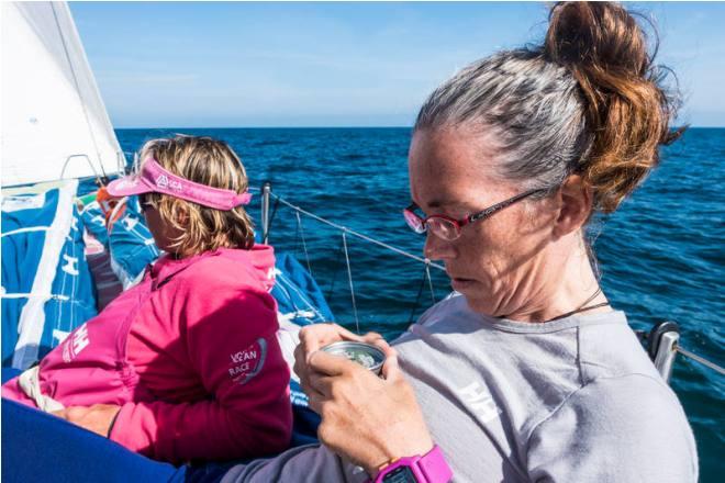 Leg 7 to Lisbon onboard Team SCA. Day 7. Abby Ehler and Libby Greenhalgh on watch. - Volvo Ocean Race 2015 © Anna-Lena Elled/Team SCA