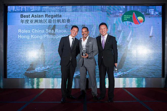 Royal Hong Kong Yacht Club’s Corporate and International Partnerships Manager Torrey Dorsey accepting the Best Asian Regatta Award for Rolex China Sea Race. © RHKYC