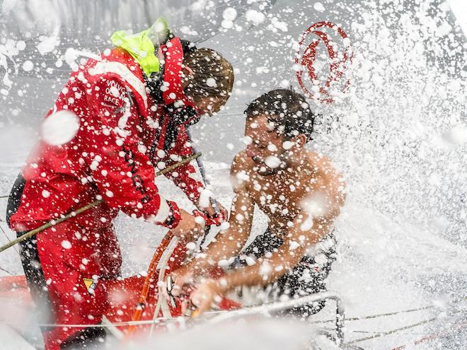 Aboard Dongfeng Race Team, Eric Peron right ©  Sam Greenfield / Volvo Ocean Race