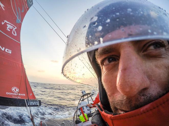 Ric Peron in his Spray Hemet which is often a necessity onboard ©  Sam Greenfield / Volvo Ocean Race