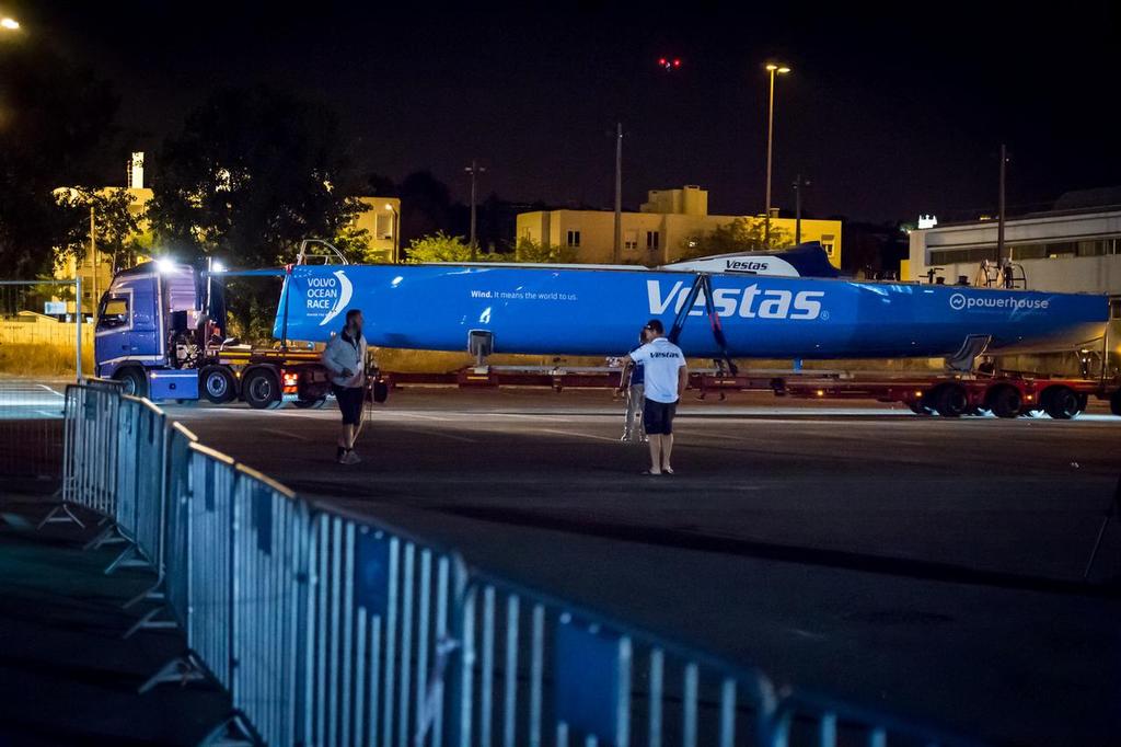 May 27, 2015. Team Vestas Wind arrives in Lisbon. photo copyright Ricardo Pinto http://www.americascup.com taken at  and featuring the  class