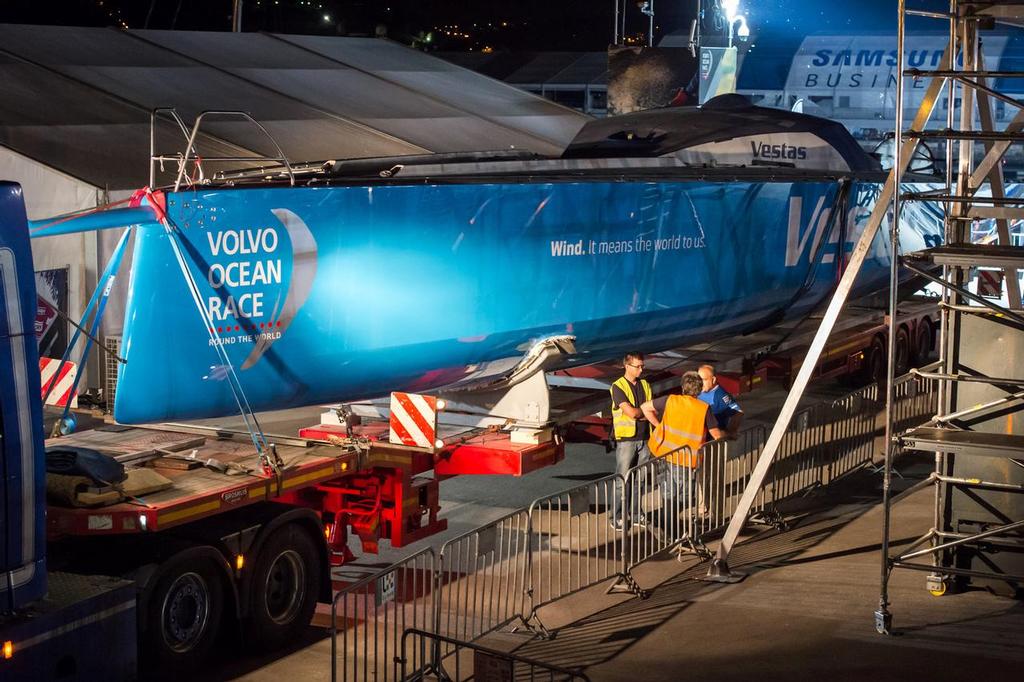 May 27, 2015. Team Vestas Wind arrives in Lisbon. photo copyright Ricardo Pinto http://www.americascup.com taken at  and featuring the  class