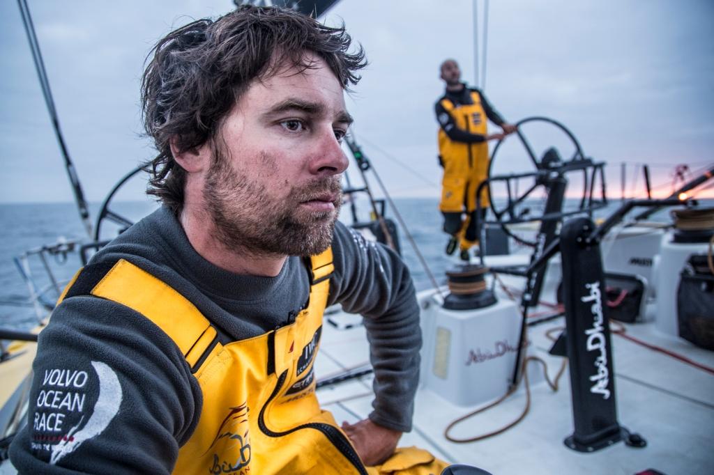 Leg 7 to Lisbon onboard Abu Dhabi Ocean Racing.  Daryl Wislang and Ian Walker wait quietly for the wind to fill in after a disappointing sched - Volvo Ocean Race 2014-15 photo copyright Matt Knighton/Abu Dhabi Ocean Racing taken at  and featuring the  class