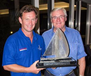 Shane Crookshanks hands David Boekman the perpetual trophy. - 2015 Vicsail Beneteau Pittwater Cup photo copyright  John Curnow taken at  and featuring the  class