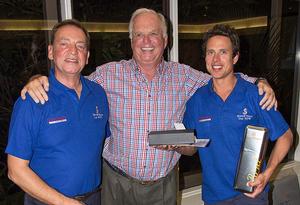 Graham Raspass with Ivor Burgess and Micah Lane for the overall winner of the non-spinnaker division. - 2015 Vicsail Beneteau Pittwater Cup photo copyright  John Curnow taken at  and featuring the  class