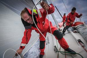 Leg 7 to Lisbon onboard Dongfeng Race Team. Day 02. ``You can see that the guys are used to sailing close to the other boats. Each sailor does his job with no particular stress`` - Sidney Gavignet photo copyright Yann Riou / Dongfeng Race Team taken at  and featuring the  class
