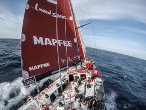 Leg 7 to Lisbon onboard MAPFRE. Day 04. Sail change just in the corner of the Ice Exclusion Zone - Volvo Ocean Race 2015 photo copyright Francisco Vignale/Mapfre/Volvo Ocean Race taken at  and featuring the  class