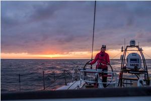 Leg 7 to Lisbon onboard Team SCA. Day 7. Carolijn Brouwer driving at sunset. - Volvo Ocean Race 2015 photo copyright Anna-Lena Elled/Team SCA taken at  and featuring the  class