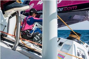 Leg 7 to Lisbon onboard Team SCA. Day 08. Sophie Ciszek at the pedestal. - Volvo Ocean Race 2015 photo copyright Anna-Lena Elled/Team SCA taken at  and featuring the  class