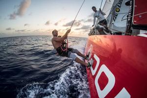 Onboard Dongfeng Race Team – Kevin Escoffier checks the keel for seaweed -  Leg six to Newport – Volvo Ocean Race photo copyright  Sam Greenfield / Volvo Ocean Race taken at  and featuring the  class
