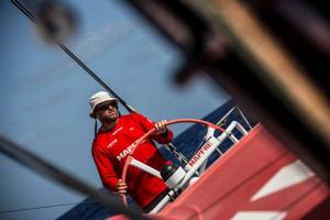 Onboard MAPFRE – Rafael Trujillo on the helm after the gybe - Leg six to Newport – Volvo Ocean Race photo copyright Francisco Vignale/Mapfre/Volvo Ocean Race taken at  and featuring the  class