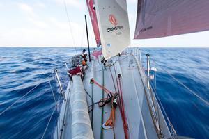 Day 12. To clear the rudders of Sargasso weed, Charles Caudrelier throws the boat into a violent turn but it doesn't bother Liu Xue 'Black'. photo copyright Sam Greenfield/Dongfeng Race Team/Volvo Ocean Race taken at  and featuring the  class