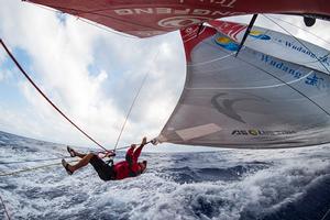 Day 14. The incredible Kevin Escoffier doing his best Ethan Hawk impression. photo copyright Sam Greenfield/Dongfeng Race Team/Volvo Ocean Race taken at  and featuring the  class