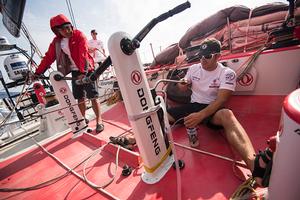 Day 2. Filling a single water bottle takes at least 10 minutes of effort. photo copyright Sam Greenfield/Dongfeng Race Team/Volvo Ocean Race taken at  and featuring the  class
