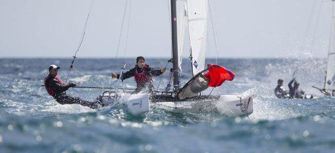 Tat Choi Fung and Yu Ting Chan, HKG, Mixed Multihull (Nacra 17) on day one - ISAF Sailing World Cup Weymouth and Portland © onEdition http://www.onEdition.com