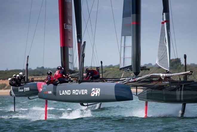 Land Rover BAR and Emirates Team New Zealand battle it out on the foils - 35th America’s Cup © Ben Ainslie Racing