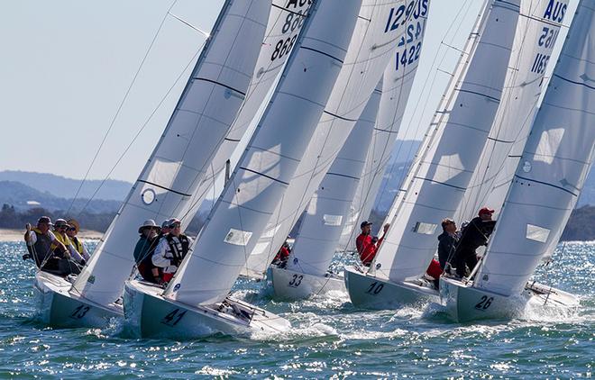 Coming into the top mark, the fleet was close together. - Marinepool Etchells Australasian Winter Championship 2015 © Teri Dodds http://www.teridodds.com