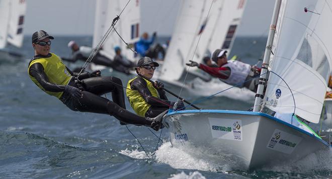 Jo Aleh and Polly Powrie, NZL, Women's Two Person Dinghy (470) at Day Two of the ISAF Sailing World Cup Weymouth & Portland. ©  Photo on Edition