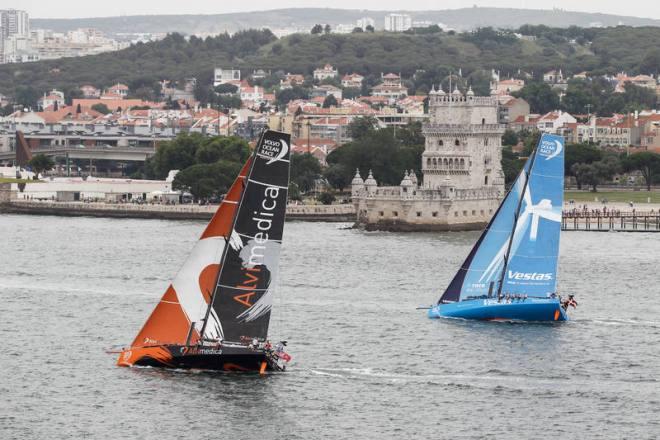 The Leg 8 start in Lisbon; Team Vestas Wind and Team Alvimedica - Volvo Ocean Race 2015 ©  Ainhoa Sanchez/Volvo Ocean Race