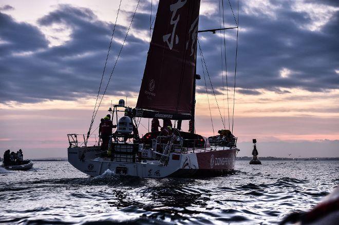 Dongfeng cross the finish line in Lorient at 03:37:46 just three days, 14 hours and 37 minutes after leaving Lisbon for Leg 8. - Volvo Ocean Race 2015 © Ricardo Pinto / Volvo Ocean Race