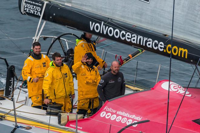  June 21,2015. The Volvo Ocean 65 fleet as they sail past Denmark during the sunset,as they face the last miles to the finish line in Gothenburg. Abu Dhabi Ocean Racing.  © Carlo Borlenghi/Volvo Ocean Race http://www.volvooceanrace.com