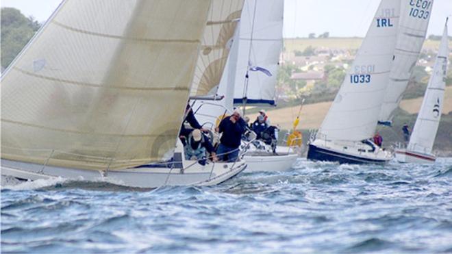 Heading out from the start in Kinsale for yet another win. Demelza is probably the most successful of the veteran Club Shamrocks designed by Ron Holland in the 1970s. Currently owned by Windsor Laudan and Steph Ennis, Demelza won Div 2 (Non-spinnaker) in the ICRA Nats 2014 in Dublin Bay, and looks likely to complete a successful defence today at Kinsale - 2015 ICRA Nationals and Sovereign's Cup © Peadar Murphy