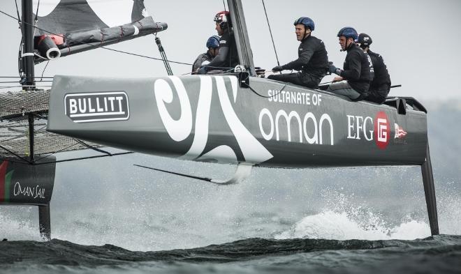 Sultanate of Oman GC32 foiling catamaran in action today on the final day of racing - 2015 Bullitt GC32 Racing Tour – Cowes Cup © Lloyd Images