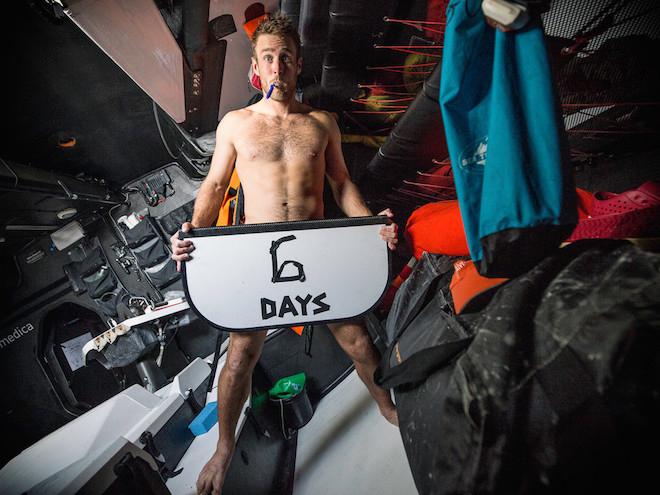 A ‘nauti’ Nick saying just six more days until Newport - Volvo Ocean Race 2015 ©  Amory Ross / Team Alvimedica