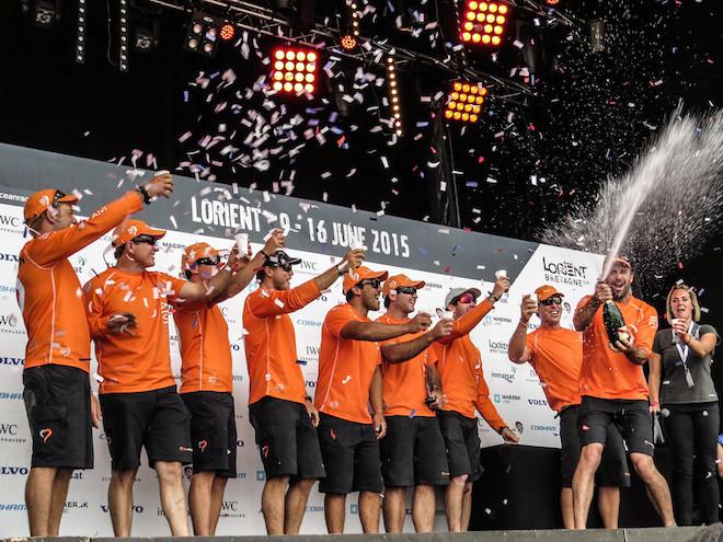 Team Alvimedica celebrates their Lorient in-port race win - Volvo Ocean Race 2015 © Kristi Wilson / Team Alvimedica