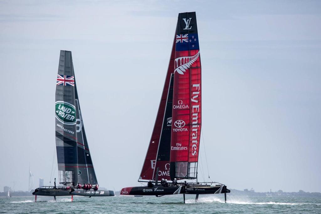 - Land Rover BAR vs Emirates Team NZ - head to head on the Solent photo copyright Ben Ainslie Racing www.benainslieracing.com taken at  and featuring the  class
