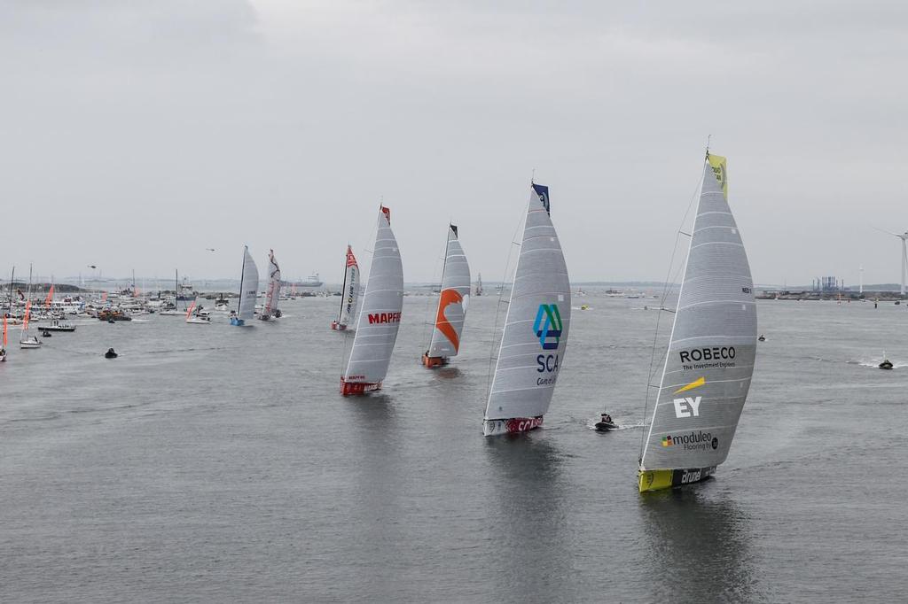 June 27, 2015. The final day of the 2014-15 edition of the Volvo Ocean Race. The fleet during the Inmarsat In-Port Race in Gothenburg. photo copyright  Ainhoa Sanchez/Volvo Ocean Race taken at  and featuring the  class