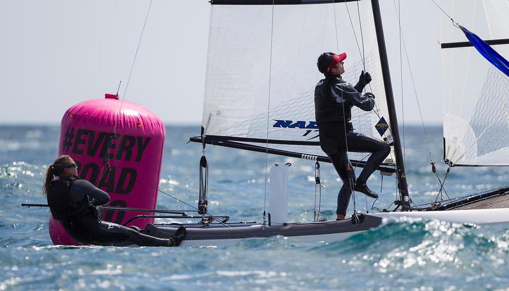20150610 Copyright onEdition 2015©
Free for editorial use image, please credit: onEdition

Olivia Mackay and Micah Wilkinson, NZL, Mixed Multihull (Nacra 17) at Day One of the ISAF Sailing World Cup Weymouth & Portland.

Returning to the London 2012 Olympic waters, the ISAF Sailing World Cup Weymouth and Portland is taking place between 8-14 June with the racing conducted over five days between 10-14 June at Weymouth and Portland National Sailing Academy. Medal race day on Sunday 14 June will de photo copyright onEdition http://www.onEdition.com taken at  and featuring the  class