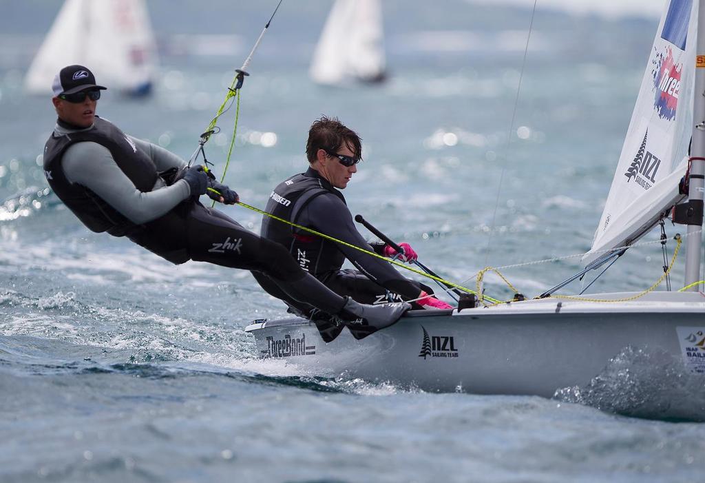 Paul  Snow-Hansen and Daniel Willcox, NZL, Men's Two Person Dinghy (470) at Day One of the ISAF Sailing World Cup Weymouth & Portland.<br />
 © onEdition http://www.onEdition.com