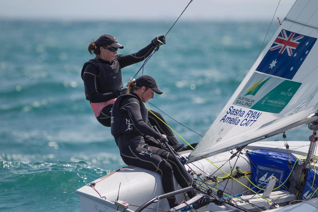  Jo Aleh and Polly Powrie, NZL, Womens Two Person Dinghy (470) at Day Two of the ISAF Sailing World Cup Weymouth & Portland. © onEdition http://www.onEdition.com