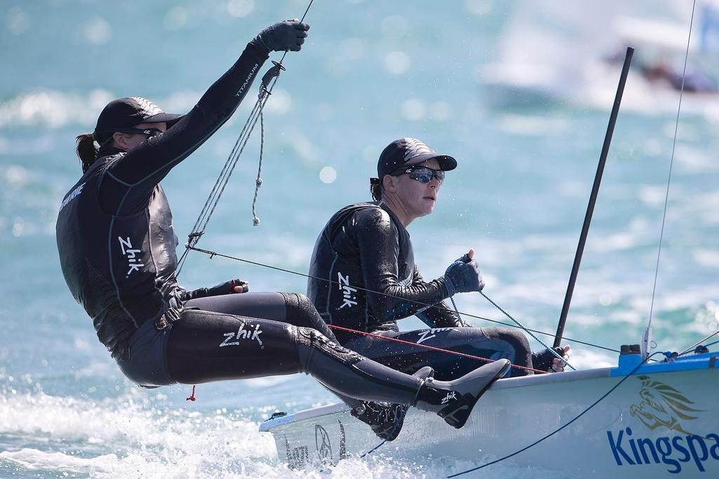 Jo Aleh and Polly Powrie, NZL, Women's Two Person Dinghy (470) at day one of the ISAF Sailing World Cup Weymouth & Portland. © onEdition http://www.onEdition.com