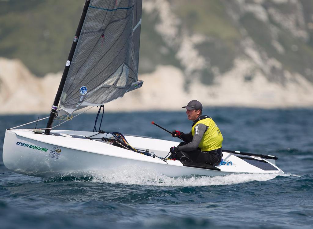 Andrew Murdoch, NZL, Men’s One Person Dinghy Heavy (Finn) on day two of the ISAF Sailing World Cup Weymouth & Portland. © onEdition http://www.onEdition.com