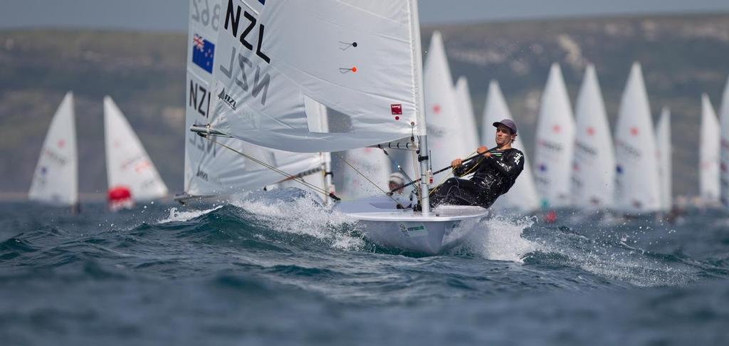 Michael Bullot, NZL, Men’s One Person Dinghy (Laser) on day two of the ISAF Sailing World Cup Weymouth & Portland. © onEdition http://www.onEdition.com