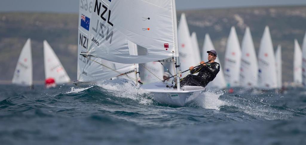 Michael Bullot, NZL, Mens One Person Dinghy (Laser) on day two of the ISAF Sailing World Cup Weymouth & Portland. © onEdition http://www.onEdition.com