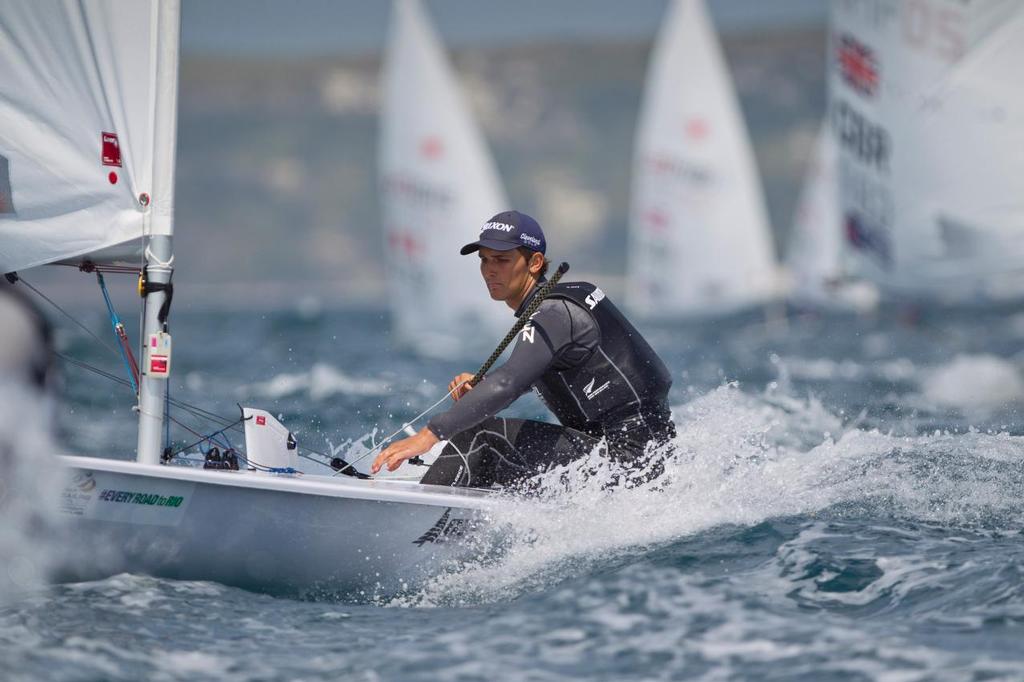 Thomas Saunders, NZL, is one of four New Zealand Laser sailors who placed in the top 13 in the ISAF Sailing World Cup Weymouth & Portland.<br />
 © onEdition http://www.onEdition.com