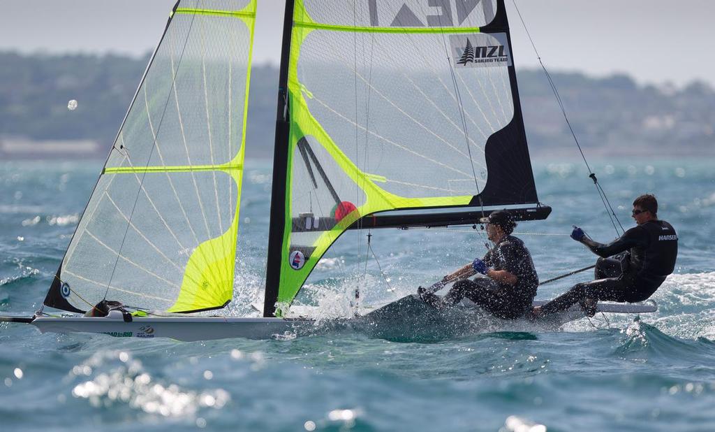 Marcus Hansen and Josh Porebski, NZL, Men’s Skiff (49er) on day two of the ISAF Sailing World Cup Weymouth & Portland. © onEdition http://www.onEdition.com