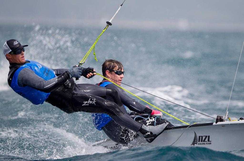 Paul  Snow-Hansen and Daniel Willcox, NZL, Mens Two Person Dinghy (470) on day four of the ISAF Sailing World Cup Weymouth & Portland. © onEdition http://www.onEdition.com