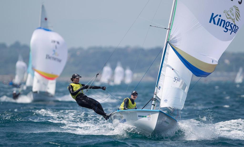 Jo Aleh and Polly Powrie, NZL, Womens Two Person Dinghy (470) on Day 4 of the ISAF Sailing World Cup Weymouth & Portland. photo copyright onEdition http://www.onEdition.com taken at  and featuring the  class