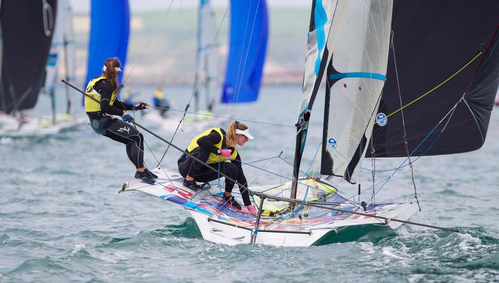 Alexandra Maloney and Molly Meech, NZL, Women's Skiff (49erFX) on day five of the ISAF Sailing World Cup Weymouth & Portland. © onEdition http://www.onEdition.com