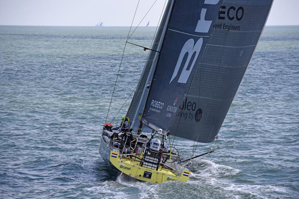 June 17, 2015.  Team Brunel in the English Channel  and Dover Straits on the way to the pitstop on The Hague on Leg 9 from Lorient to Gothenburg. © Rick Tomlinson/Volvo Ocean Race http://www.volvooceanrace.com