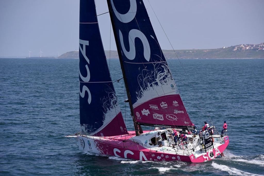 June 17, 2015.  Team SCA in the English Channel  and Dover Straits on the way to the pitstop on The Hague on Leg 9 from Lorient to Gothenburg. photo copyright Rick Tomlinson/Volvo Ocean Race http://www.volvooceanrace.com taken at  and featuring the  class