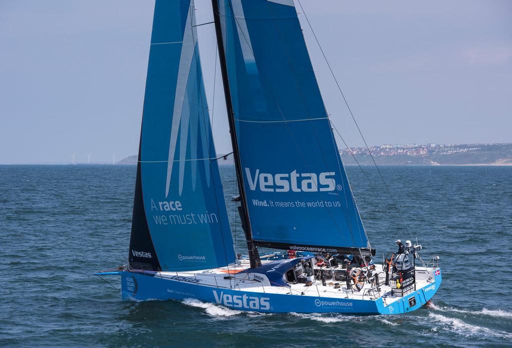 June 17, 2015.  Team Vestas Wind in the English Channel  and Dover Straits on the way to the pitstop on The Hague on Leg 9 from Lorient to Gothenburg. © Rick Tomlinson/Volvo Ocean Race http://www.volvooceanrace.com