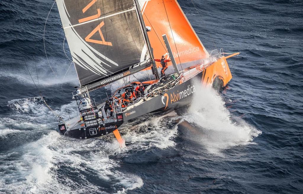 June 09, 2015. Team Alvimedica passing by Costa da Morte - Coast of Death - in Spanish waters during Leg 8 to Lisbon. photo copyright  Ainhoa Sanchez/Volvo Ocean Race taken at  and featuring the  class